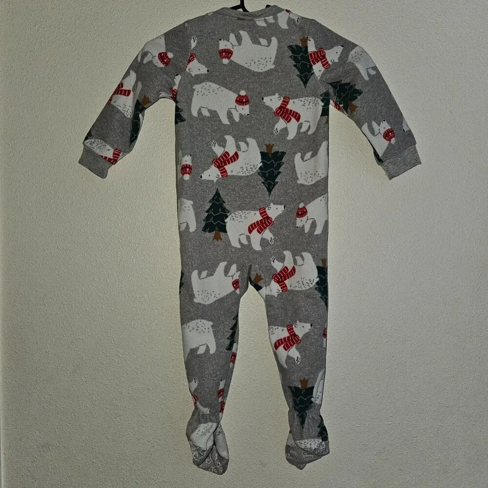 2 Carter's Footie Pajamas Lot Toddler Boy 2T Gray Polar Bear Black Planets Space